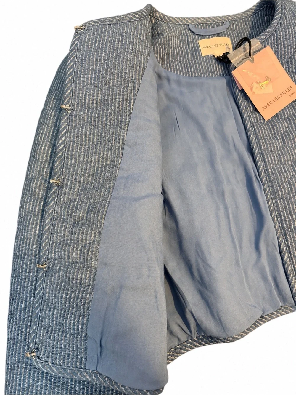 Avec Les Filles Sky Blue Quilted Crop Jacket